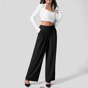 Halara high waisted waffle wide leg pants black, L NWT